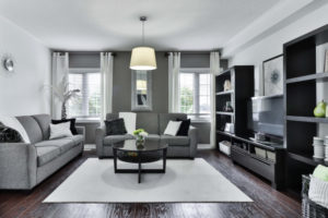 Gray and white living room interior